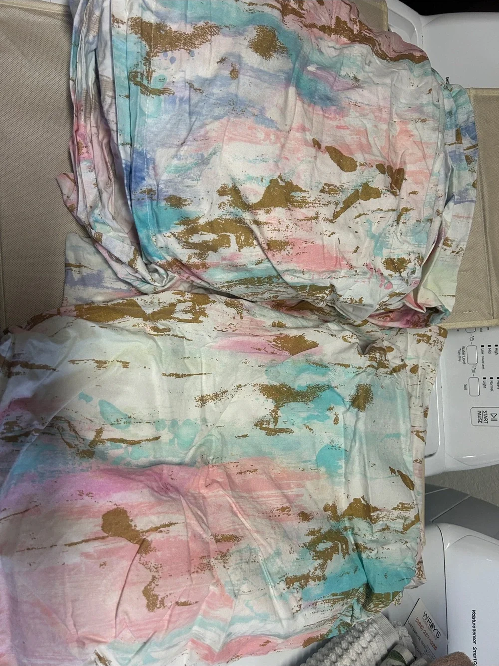 Pottery Barn Teen Pastel Watercolor Duvet Cover with Gold Accents